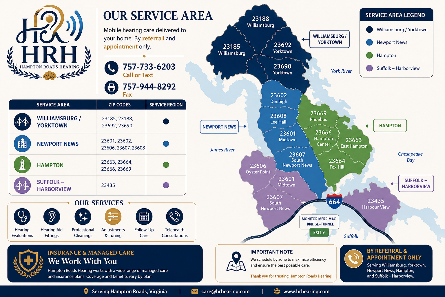 Hampton Roads Hearing service area map